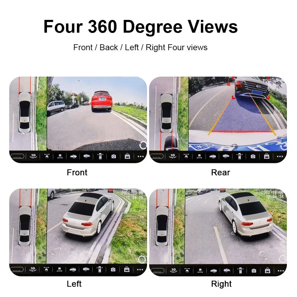 3D AHD1080P 360 Car Camera Panoramic Surround View Right Left Front Rear 4 Cameras for Android Auto 360APP Golden lens fisheye
