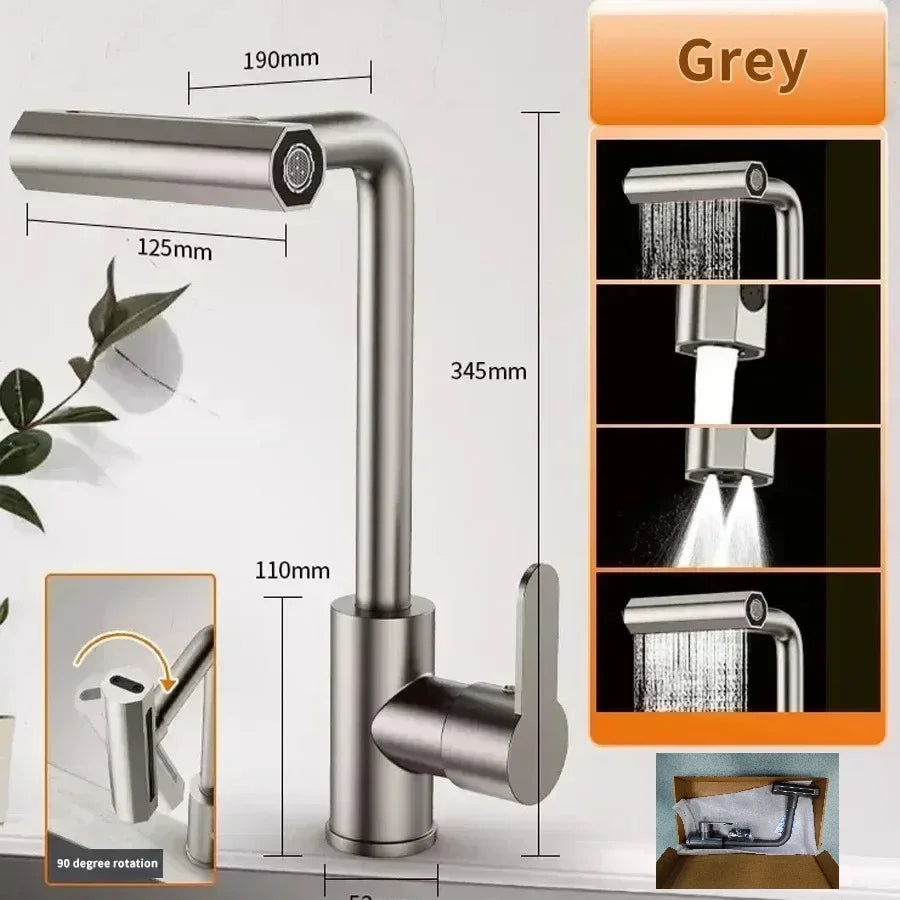 Waterfall Basin Faucets Deck Mounted Kitchen Cold Hot Mixer Tap 4 Modes Sprayer Bathroom Faucet Single Handle Tap Household