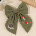 Cartoon Hedgehog Bow Hair Clip For Girls Elegant Handmade Flower Fox Embroidery Hairpins  New Trendy Headwear Hair Accessories