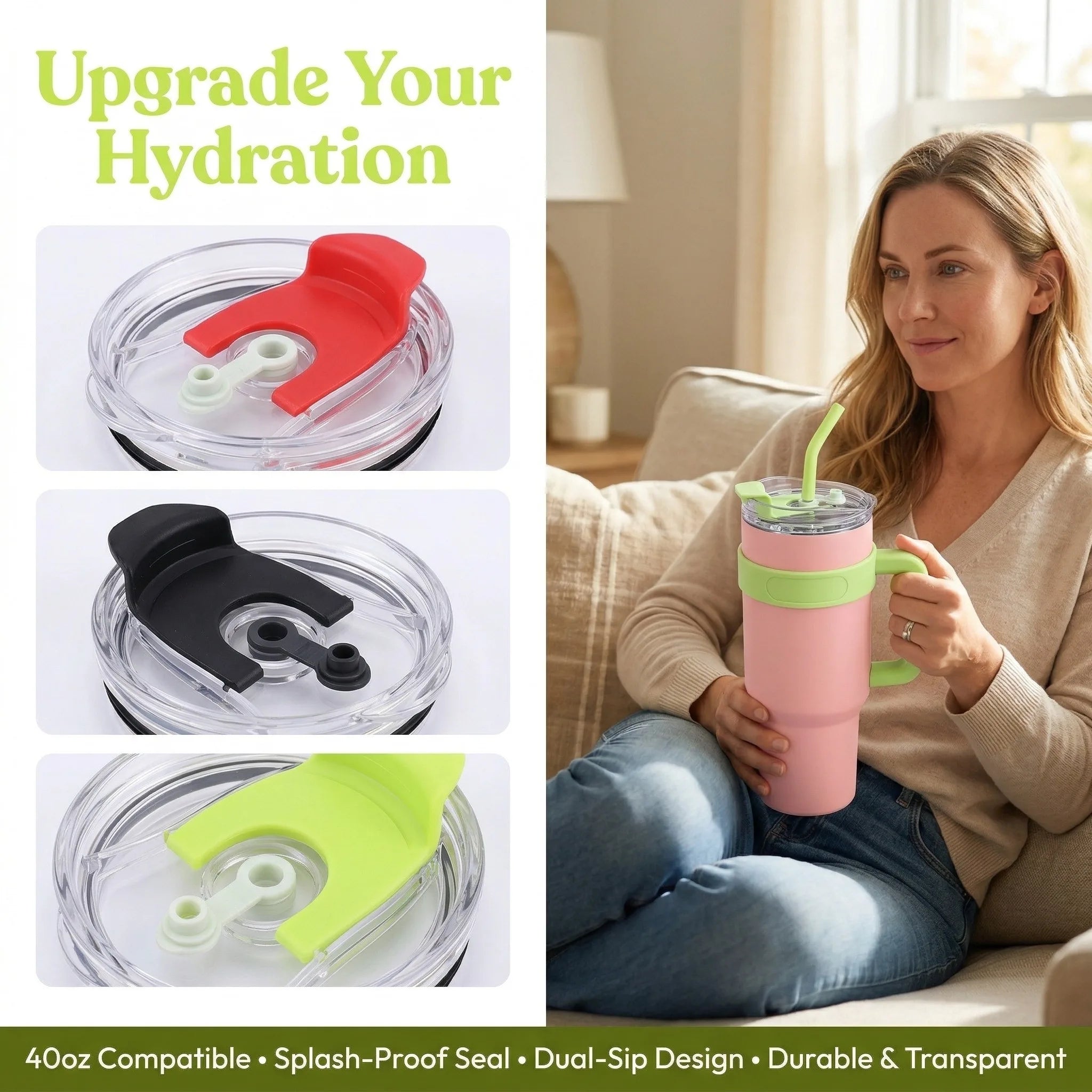 Modern 40oz Water Bottle Cover Transparent Splash Spill Proof Cup Cap Replacement Double Drink Lid Water Cup Accessories