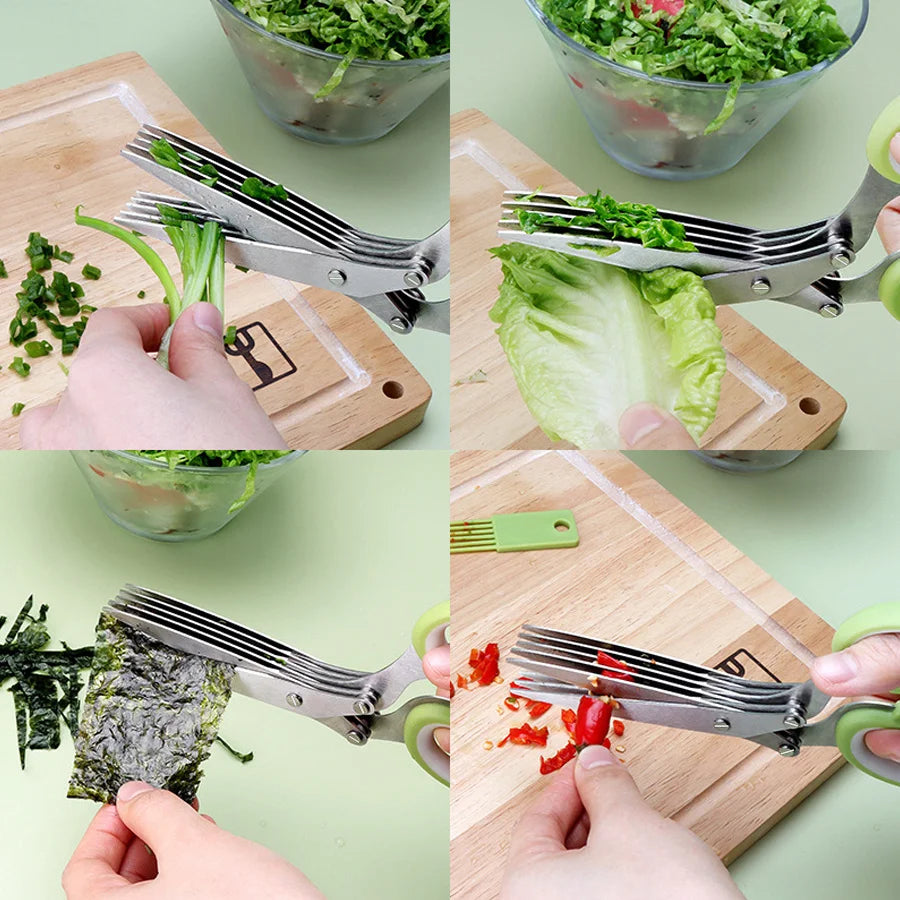 1/2pcs 5-layer Scallion Scissors Stainless Steel Multifunctional Shredded Paper Cutter Vegetable Onion Shears Kitchen Gadgets