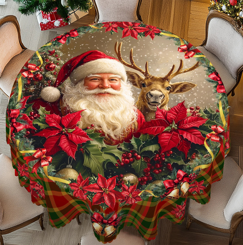 1Pc Merry Christmas Theme Printed Tablecloth, Retro Country Farmhouse Style, Santa, Plaid Pattern Design, for Christmas, New Year Party, Party Decoration, Kitchen Accessories, Room and Outdoor Decoration, Gift for Friends