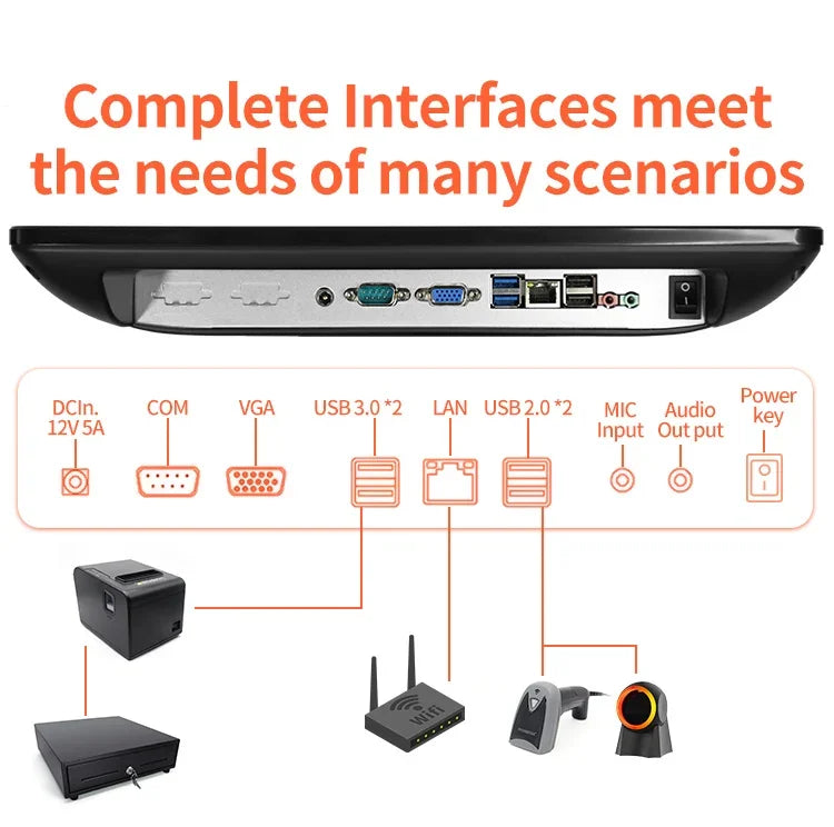 Desktop POS Computer Cash Register Touch Screen All in One POS System Terminal Machine with Scanner / Printer / Drawer