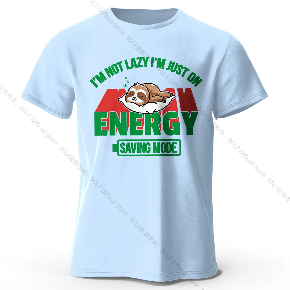 Men's Saving Mode Printed T-Shirt 100% Cotton Oversized Tech Graphic Tees for Women Summer Tops Geek Streetwear