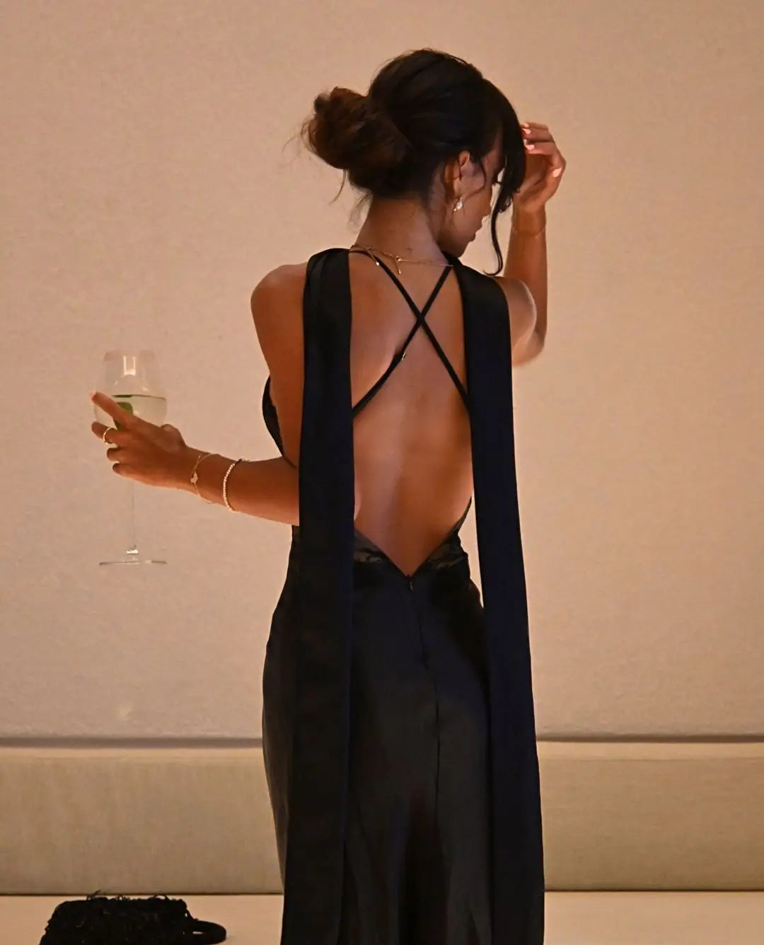 Black Sexy Lace Patchwork Sling Dress Women Chic Sleeveless Off-shoulder Backless Stain Maxi Dresses Lady Evening Dinner Gowns