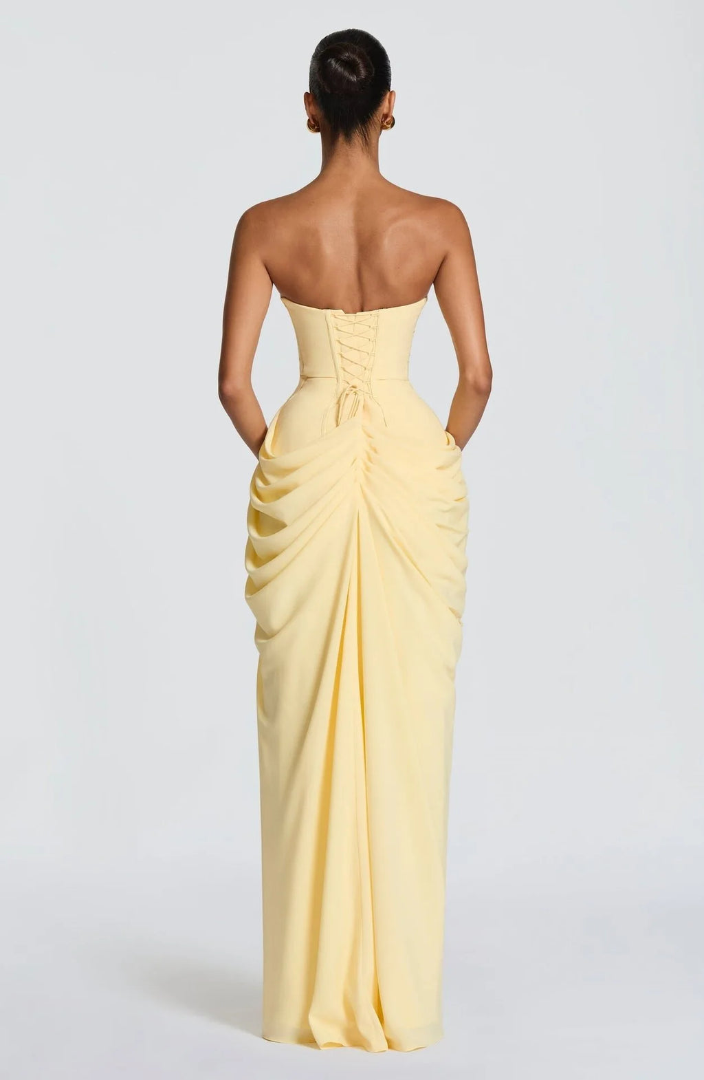 Elegant Backless Long Skirt Solid Color Simple High-Grade Waist Side-Opening Design Sexy Dinner Dress Celebrity Style