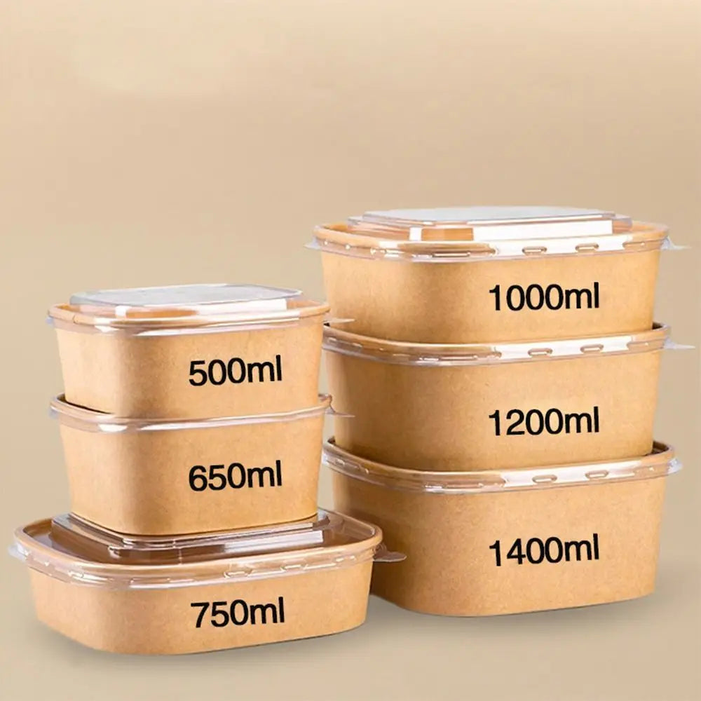 10pcs/set Disposable Lunch Box Kraft Paper Square Lunch Box Fast Food Packing Boxes Paper Bowls With Lid Household Bento Boxes