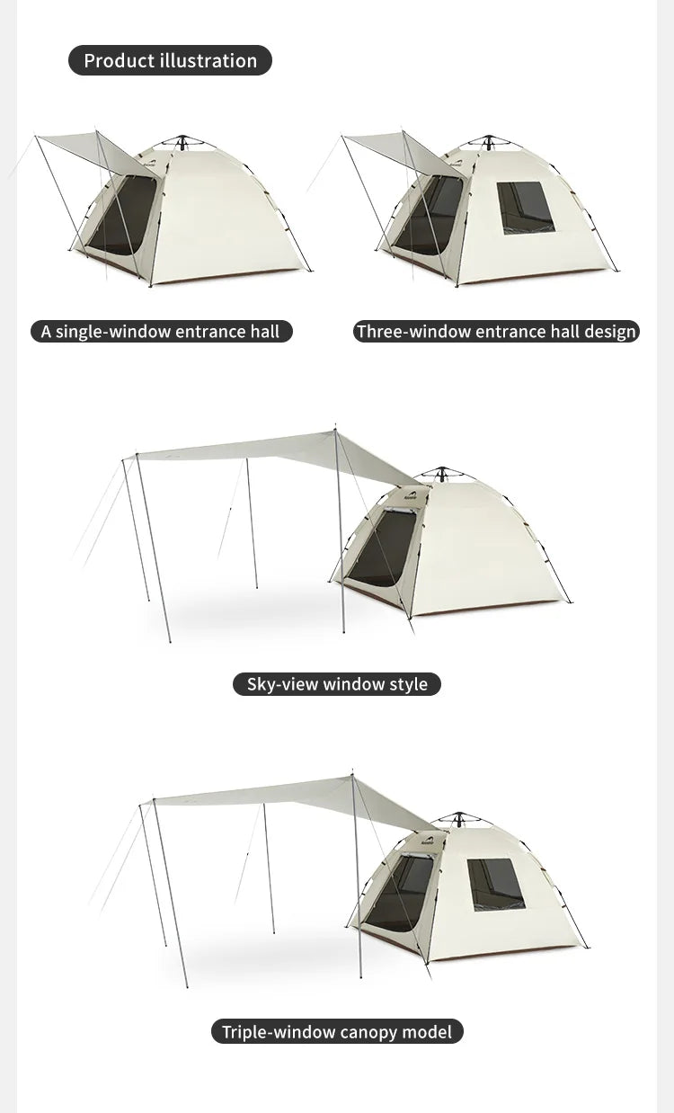 Naturehike Ango S  3 4 Person Tent Outdoor Automatic Tent Family Waterproof Park Tent One-Touch Tent Portable Sun Shelter Tent