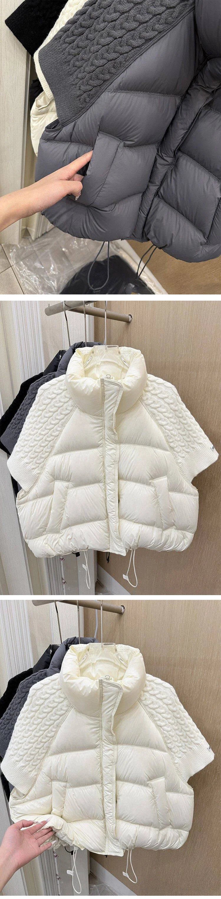 Janveny 2026 New Winter Turtleneck White Duck Down Vest Women Patchwork Knitted Warm Drawstring Short Soft Puffer Down Waistcoat