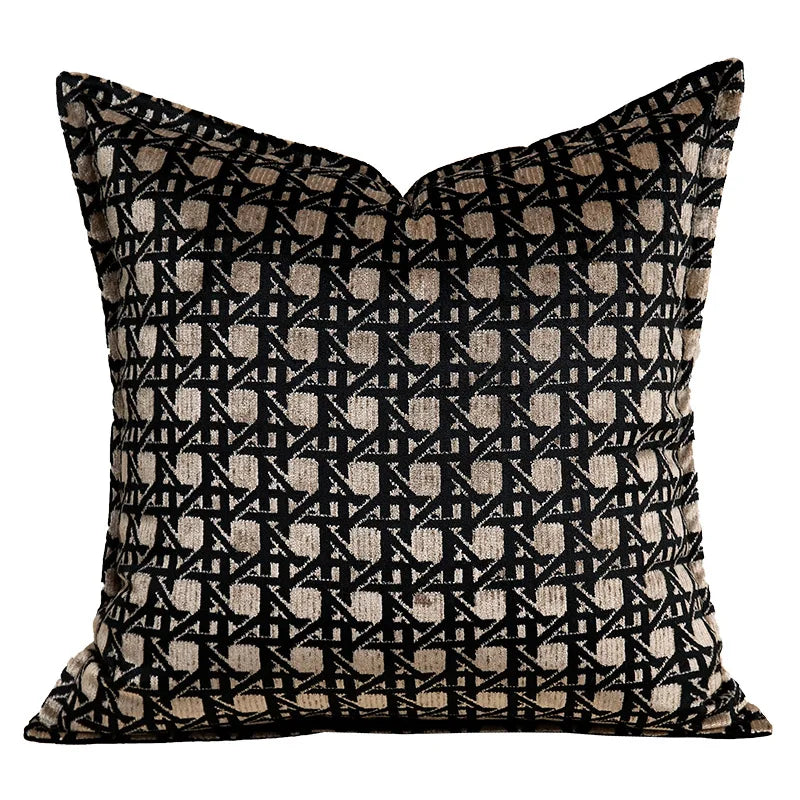 Modern Light Luxury Ice Velvet Black / Light Coffee Throw Pillowcase Woven Back Pillow Cushion Cover
