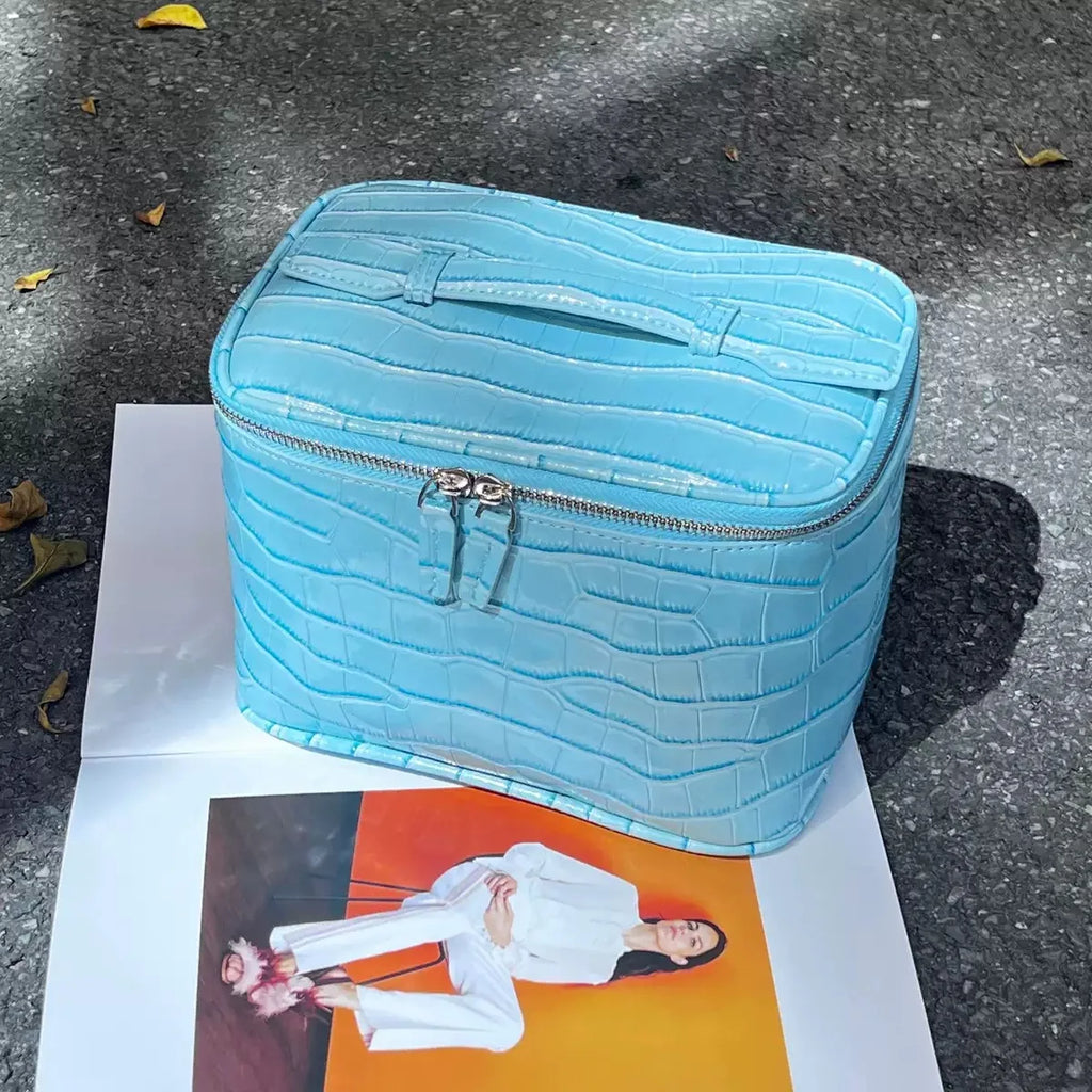 Custom Name Ladies Saffiano Split Leather Travel Toiletry Case Bag Portable Hanging Makeup Organizer Box Cosmetic Bag For Women