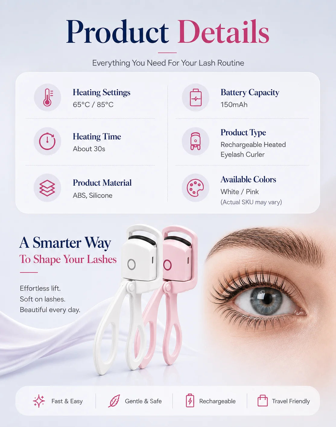 Electric Eyelash Curler Heated Eyelash Curler Rechargeable Eyelash Curler Dual Temperature Fast Heating Portable Makeup Tool
