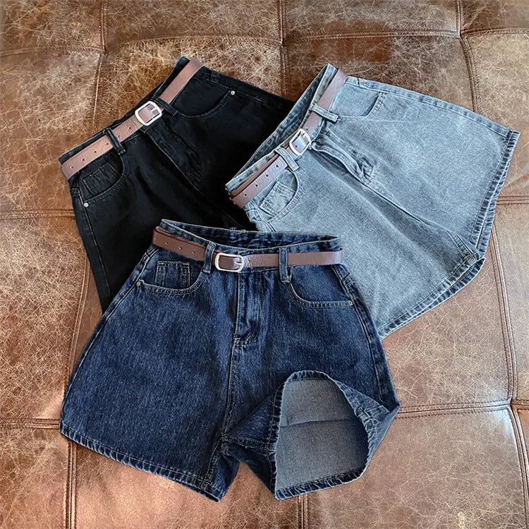 New Women Summer Denim Shorts Casual A Line Hot Pants Casual Trend Denim Shorts High Waist Simple Loose Wide Leg Denim Pants
