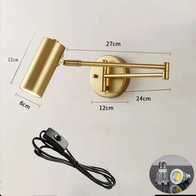 Modern Adjustable Swing Long Arm LED Wall Lamps Touch Sensor Internal Wall Washer Household Bedside Switch Decor Sconce Lights