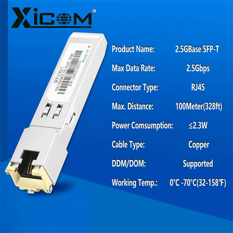 Xicom SFP Copper Module 2.5G RJ45 Port 100M Fiber SFP Transceiver Module Optical Ethernet Switch Compatible Cisco/Mikrotik