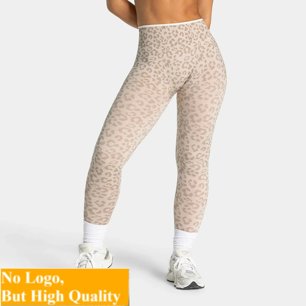 NO LOGO Women leopard print yoga fitness suit, contrasting edge sports bra high waisted leggings running cycling headband