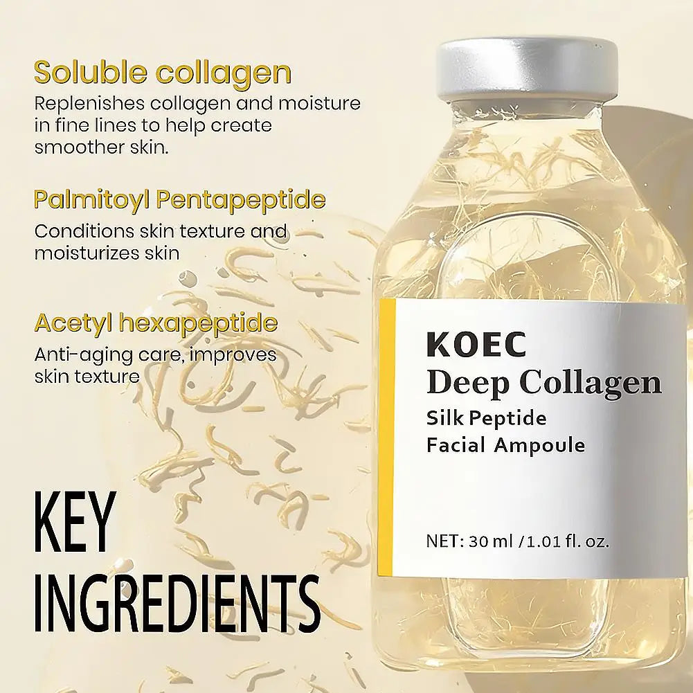 30ml Deep Collagen Silk Peptide Ampoule PDRN Firming Face Serum,Hydrating K-Beauty Essence for Elastic Glowing Skin Care 30/50ml