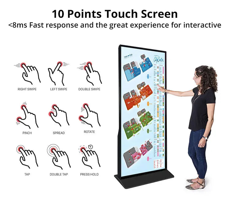 OEM 70 75 86 inch vertical full screen LCD kiosk floor rack advertising display totem indoor digital signage poster
