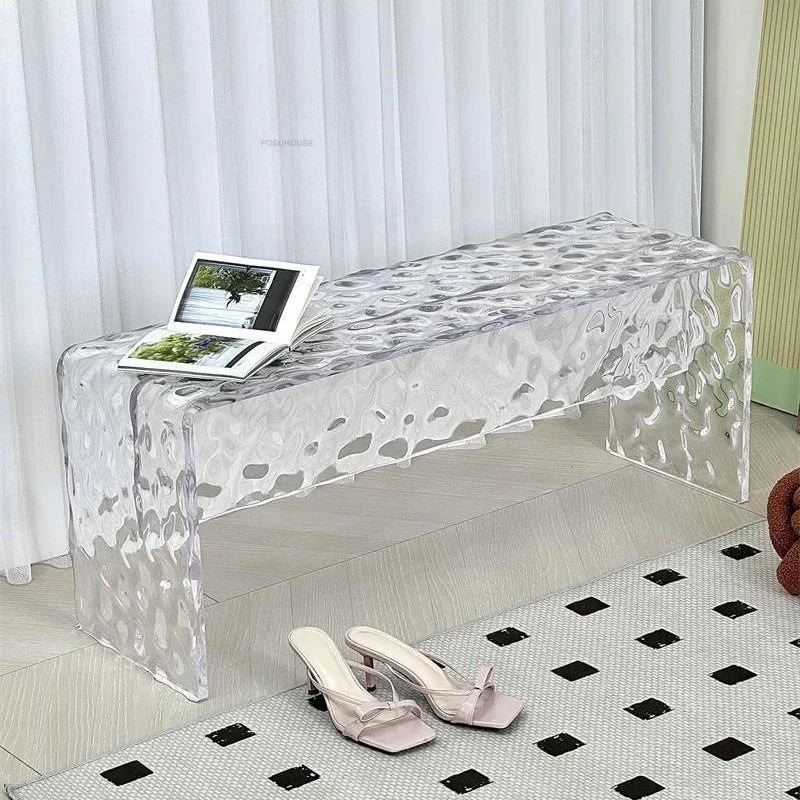 Nordic Acrylic Shoe Changing Stools Transparent Bench Water Ripple Bed End Stool for Bedroom Light Luxury Living Room Furniture
