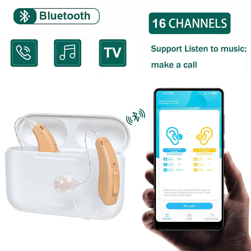 Rechargeable Hearing Aids Digital Hearing Aid for Deafness Elderly APP Control Sound Amplifier Bluetooth Hearing Aids Audifonos