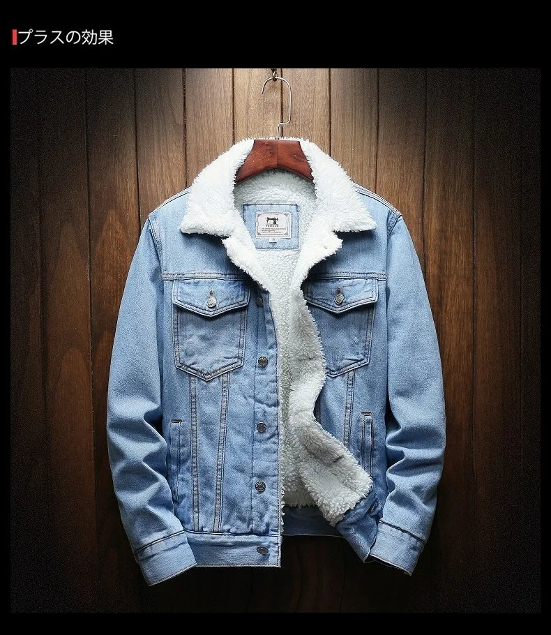 Men Blue Denim Jackets And Coats Winter Warm Jeans Jackets New Male Slim Fit Denim Coats Thicker Warm Casual Denim Jackets 6XL