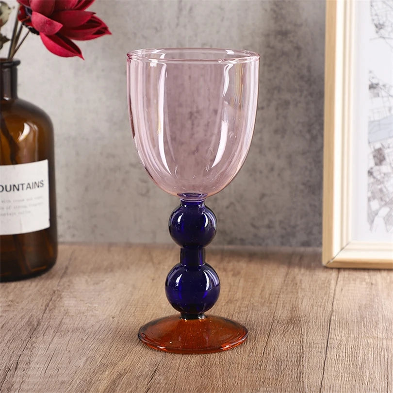 Creative Stained Glass Goblets Contrast Color Wine Glasses Ins Style Simple Home Wine Glasses Drink Cups