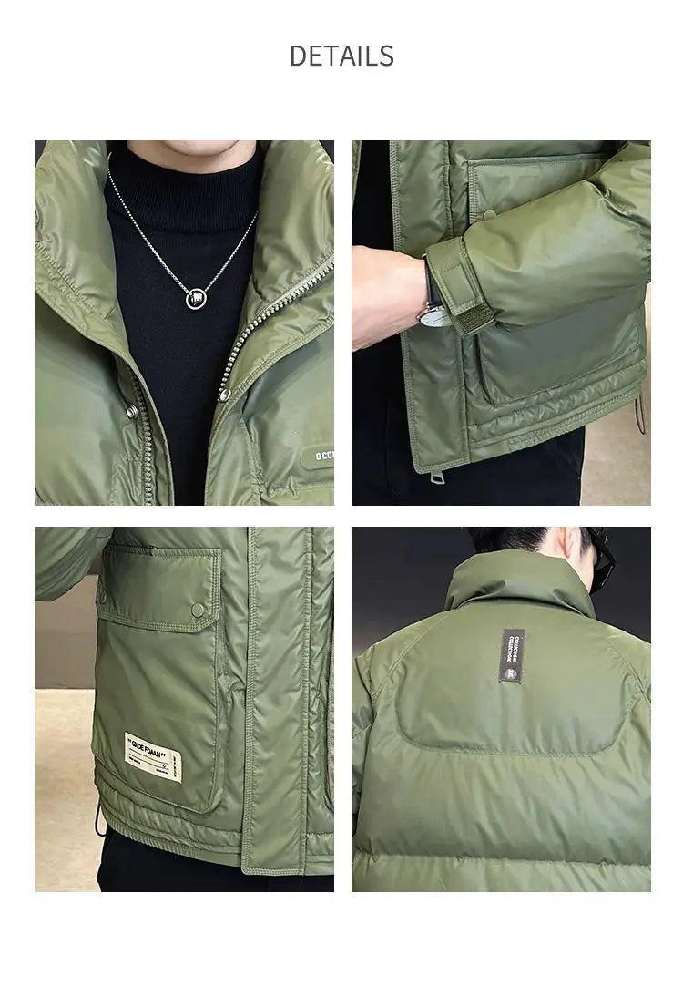 Autumn Winter Fashion Lightweight Down Jacket Men Trendy Short Stand Collar Thickened Warm Cold-Proof White Duck Down Jacket