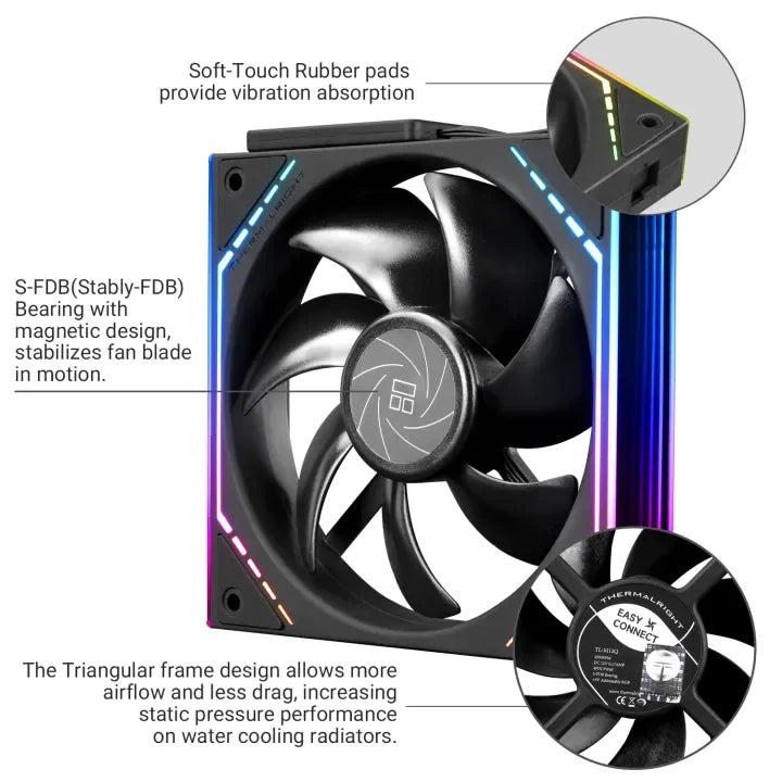 Thermalright TL-M12Q X3 120mm PC Case Cooling Fans, Daisy-Chain | 2000RPM | High Airflow | ARGB | Dual Infinity Mirrors Lighting