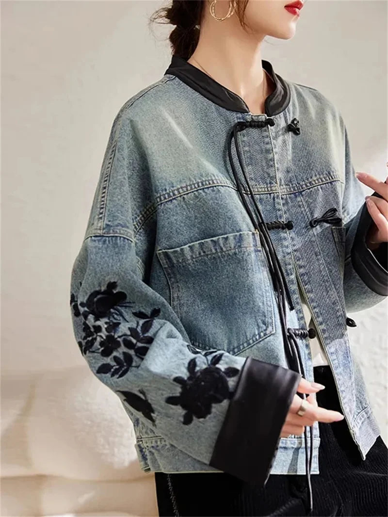 Denim Jacket For Women in Spring and Autumn 2024 New Embroidered Chinese Style Fashion Versatile Denim Clothing High-end women's