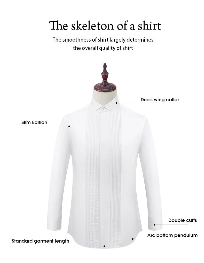 AIMENWANT 2024 Tuxedo Shirts Mens Korea Slim Fit Bow Tie Wedding Shirt White Business French-cuffed Shirt Dress Shirts