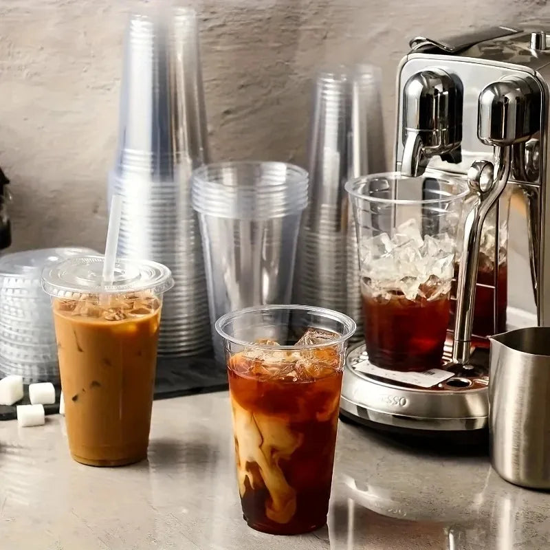 50 PCS12/16/20OZ Plastic Cups with Lids Transparent Disposable Cups Party Weddings Holidays Coffee Milkshakes Cold Drinks