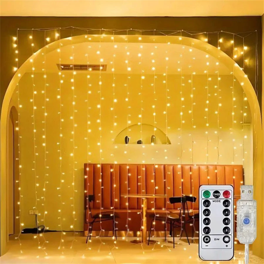 Window Led Curtain String Lights 8 Modes Light Fairy For Bedroom Usb Powered With Remote Control Party Wedding Decoration Gifts