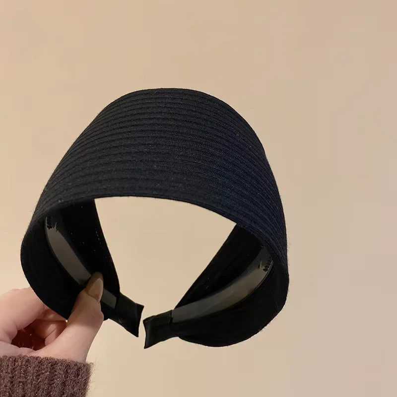 Solid Color Wide Edge Striped Yarn Headband High Head French Gentle Hair Accessory Popular Internet Celebrity Style
