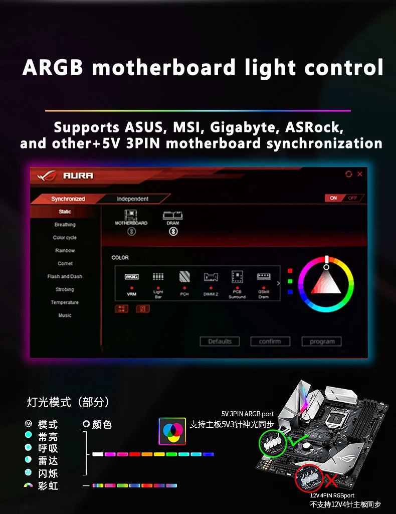 ICE Whale WX-3 Wire-Splicing PC Case Cooling Fan 3PIN ARGB Mirror Cycle Light Effect 800-1600RPM PWM Water Cooling Cooler Fan