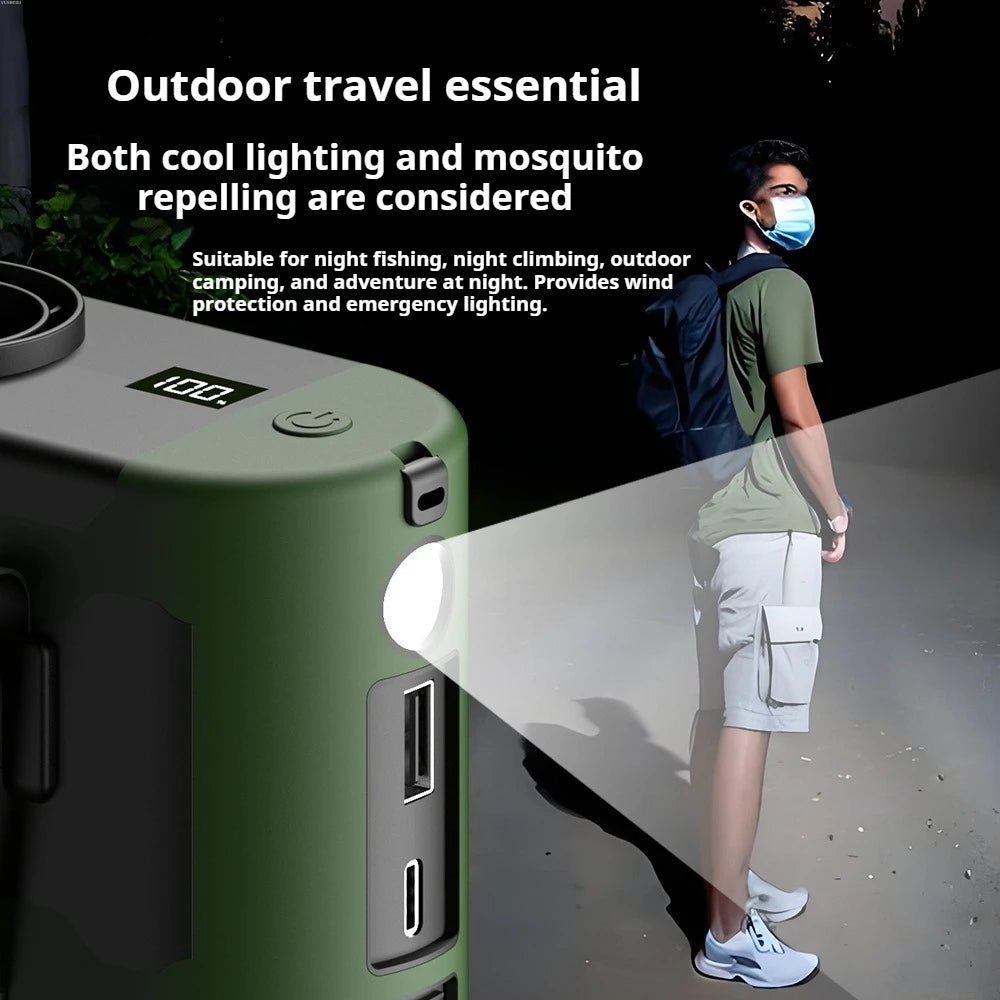 Portable Waist Clip Fan Mini USB Charging Hanging Fan with LED Flashlight Outdoor Single/dual Air Outlet Fan 20000/10000Mah F6/7