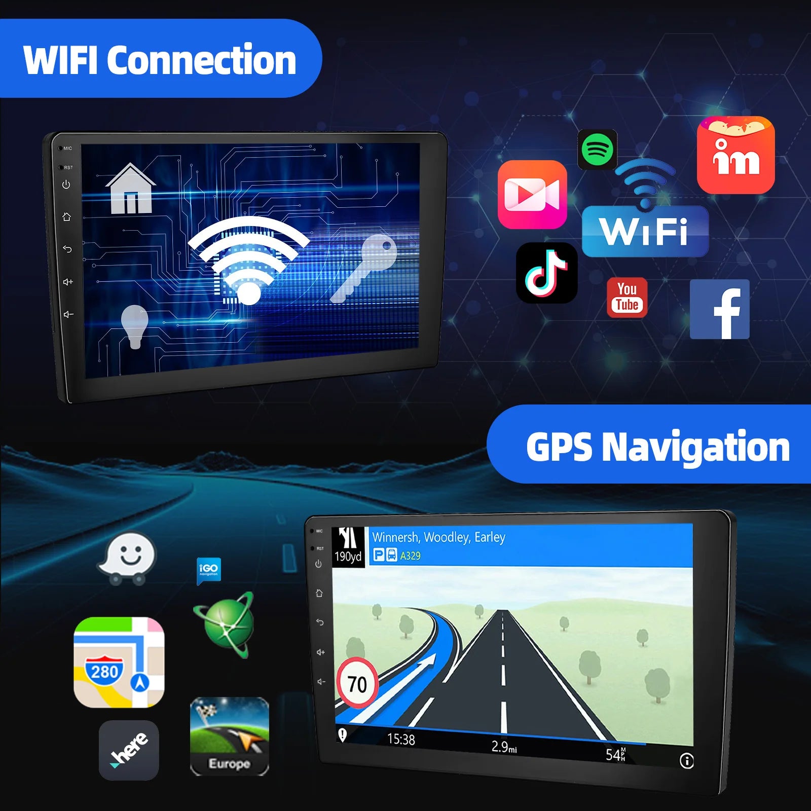 ESSGOO 9Inch 2 DIN Car Stereo Radio Wirless Carplay Android Auto Car Stereo Bluetooth 64G GPS Navigation RDS WiFi USB FM DAB+CAM