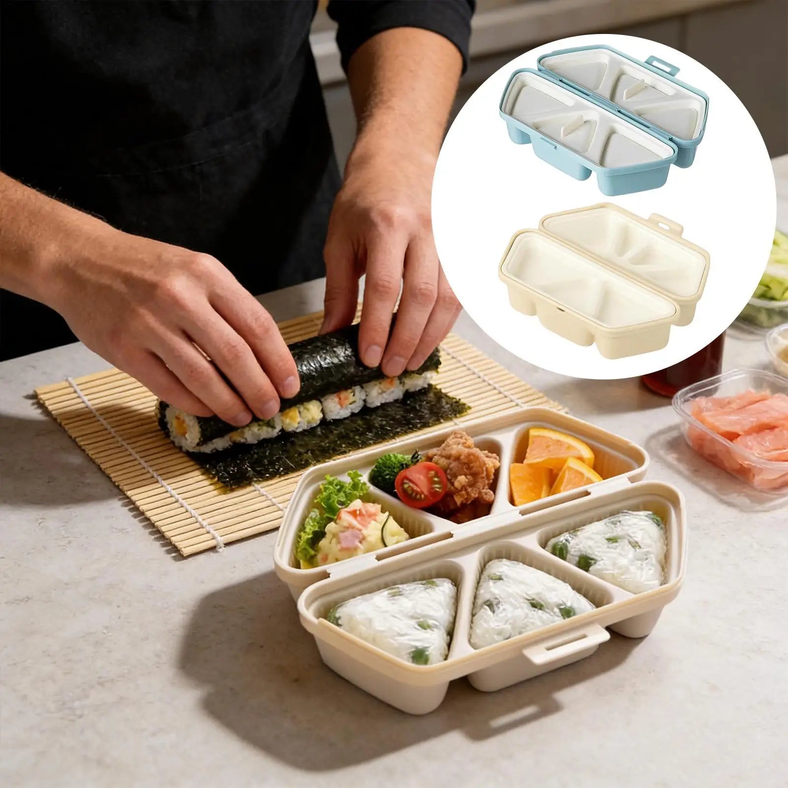 Sushi Mold Maker 6 Cavity Triangle Rice Ball Onigiri Mold Bento Box Tools Non Stick Kitchen Gadgets for Meal Prep Cooking DIY