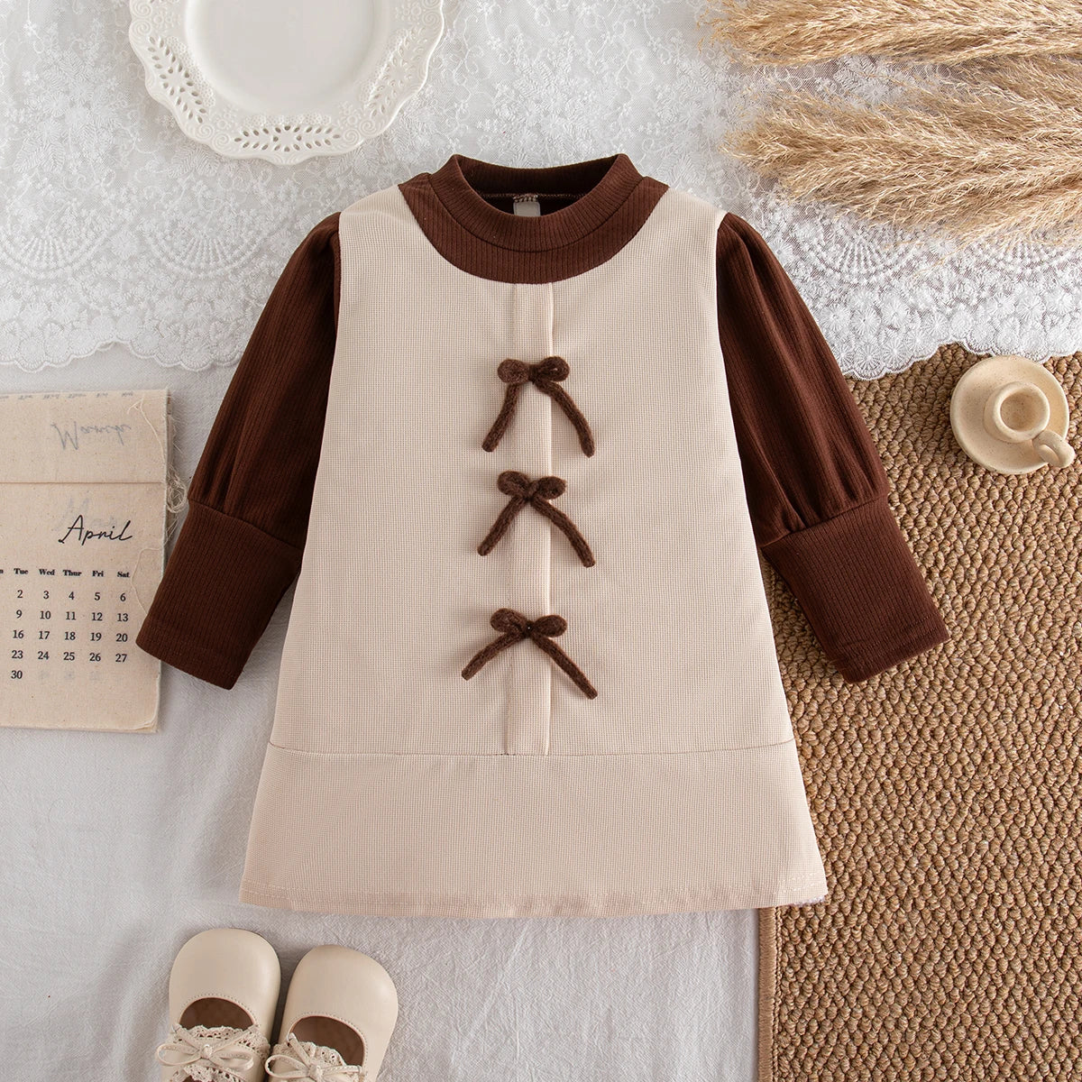 Baby Girl Dresses Spring/Fall Bow-Tie Cotton Long-Sleeve Girls Dresses Adorable First Birthday Baby Dresses Baby Girl Clothing