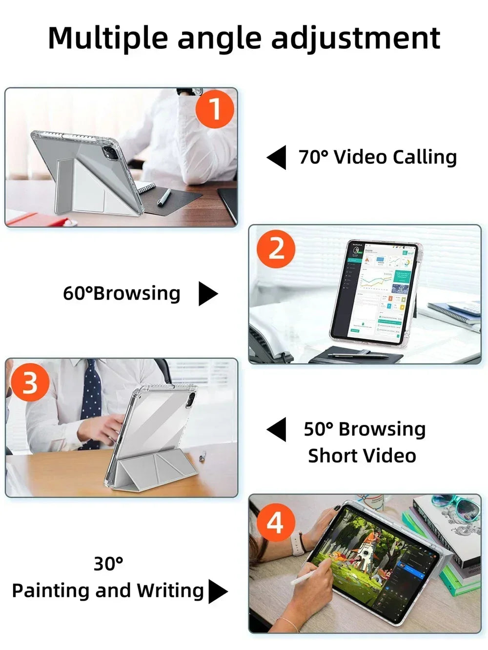 Y-Fold Case compatible with iPad 11 10 9 8 7 Air10.9 11 13 inch /Mini 6 7th Gen / Pro 11 12.9 inch Crystal Clear with Pen Holder