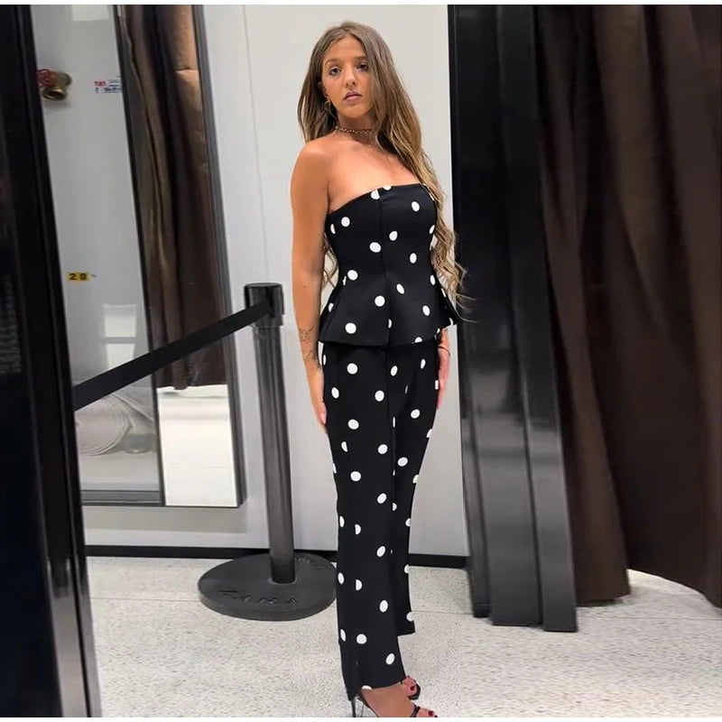 Elegant Polka Dot Women's Jumpsuit Sleeveless Waist-closed Backless Tube Top Lady Long Romper 2026 Summer Fashion Female Rompers