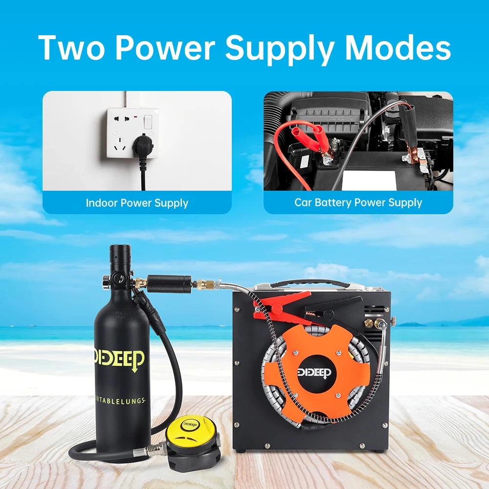 Portable 12V AC 110-220V Oil-Free Air Compressor 300 Bar Car Battery Supply Aluminum Alloy Diving Swim Gear Accessories