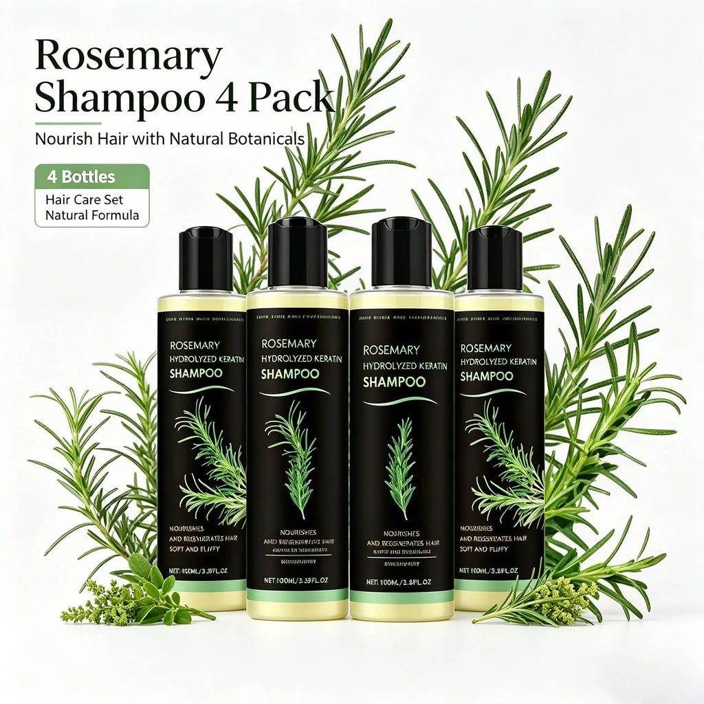 4pcs Rosemary Hair Growth Shampoo Thickening Hydrolyzed Keratin Dry Frizzy Damaged Repair Moisturizing Scalp Cleaning Shampoo