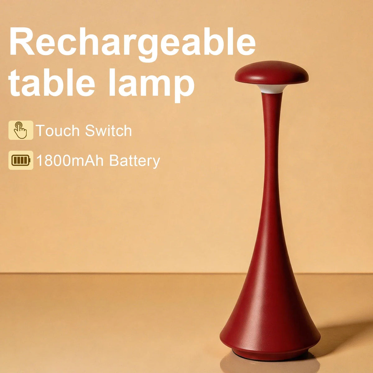 GGbingo Mushroom Table Lamp Rechargeable Wireless Touch Lamp Creative Desk Lamp USB-C Desk Lamp Bedroom Atmosphere Light