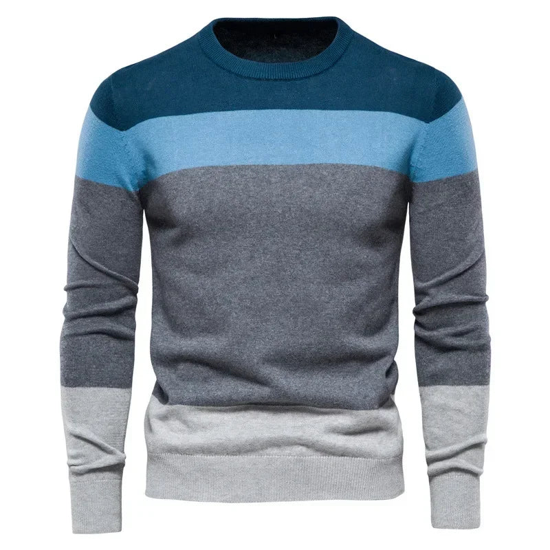 Pop European And American Young Men's Casual Knitted Sweater. New Autumn And Winter Style Striped Pullover Base Layer.
