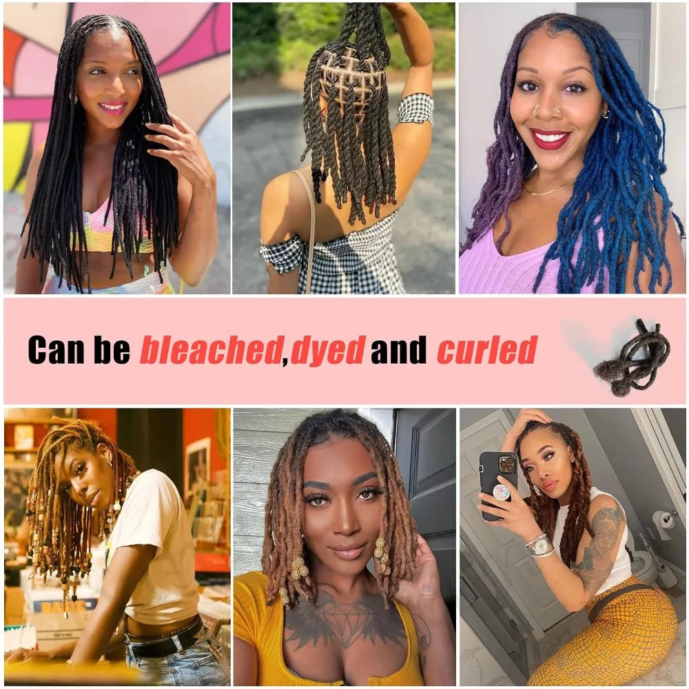 0.6 Cm Real Human Hair Dreadlock Extensions 4-18 Inch 10/40/70 Strands Full Handmade Locs Soft Natural Bulk Hair for Men Women