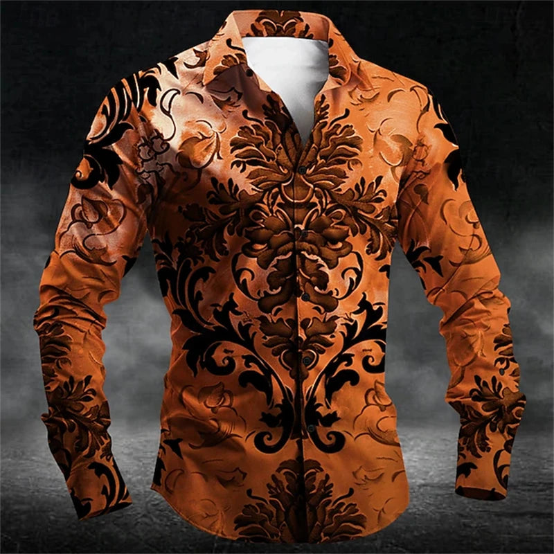 2026 Halloween Fun New Fall and Winter Yellow Shirt Halloween Party Fashion Men's Long Sleeve Tops Temperament Button Down Shirt