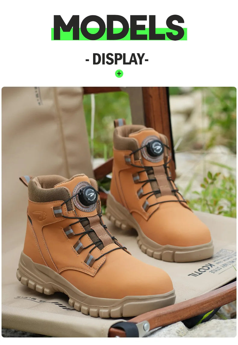 Size 47 48 Winter Work Safety Boots Men Steel Toe Work Shoes Rotating Button Waterproof Protective Men Safety Shoes Footwear