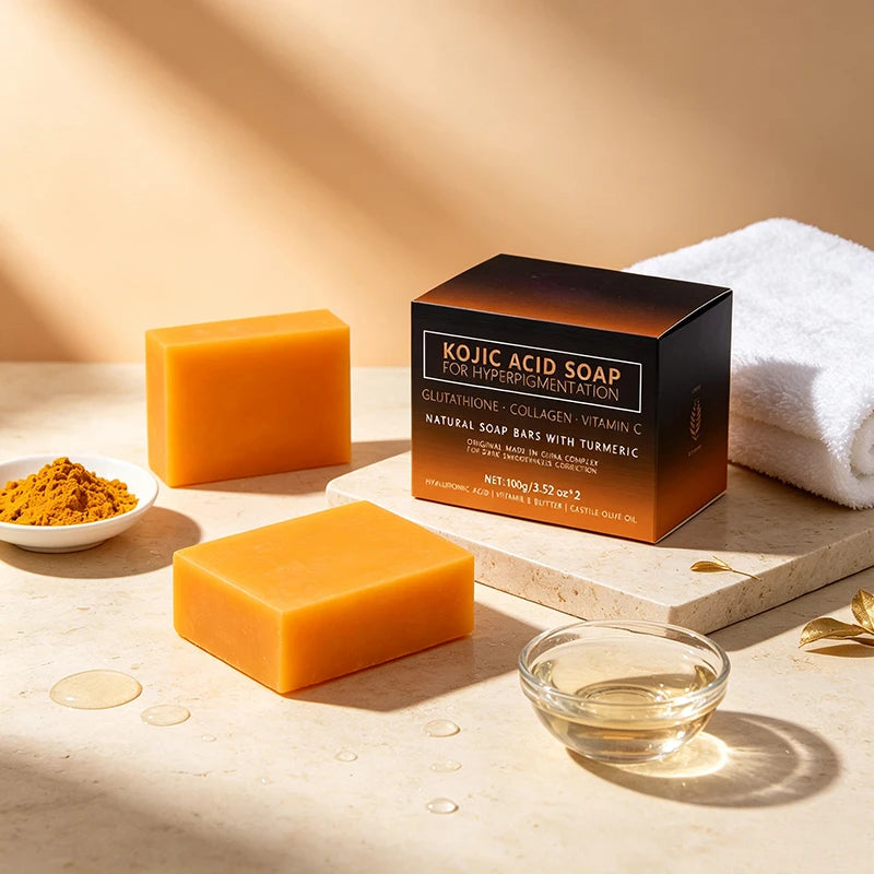 Kojic Acid Soap Turmeric Vitamin C Retinol Shea Butter Olive Oil Hyaluronic Acid Daily Facial Body Cleansing Natural Soap Bar