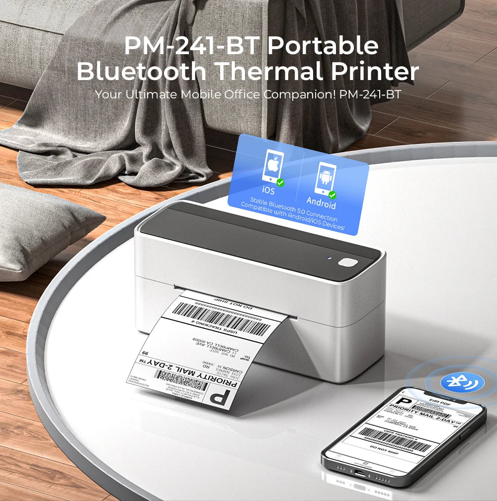 241BT 4X6 Wireless Thermal Label Printer for Small Business, Bluetooth Labels Printers for Shipping Package,