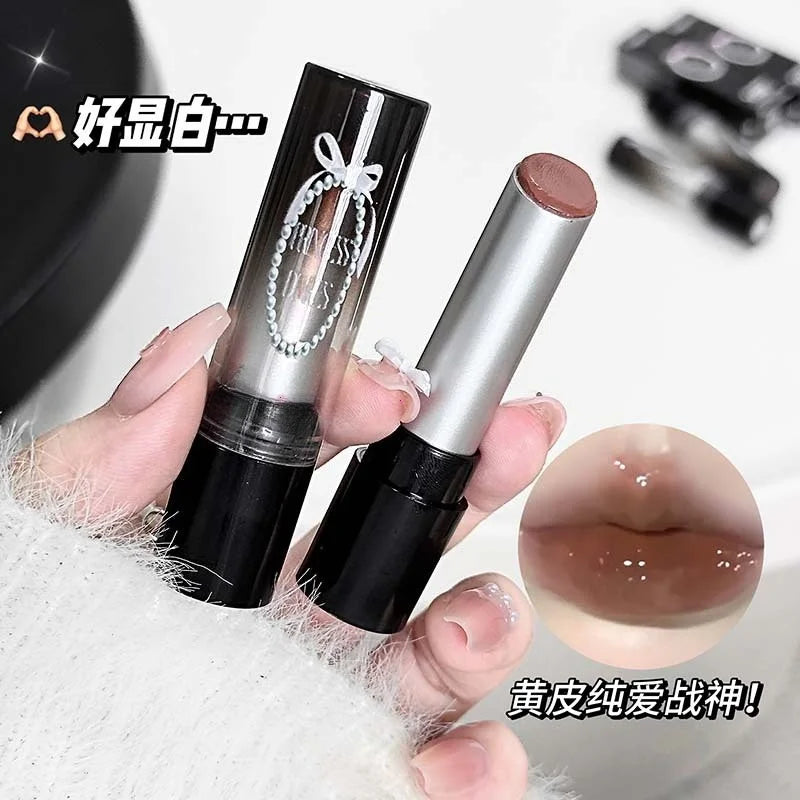 Pink Crystal Mirror Glass Solid Lip Gloss Round Tube Water Light Lipstick Clear Jelly Lip Glaze Nude Brown Moisturizing Lip Tint